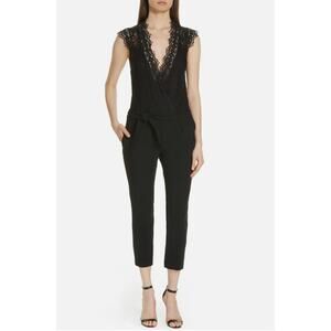 Ba&sh Jumpsuit 3 Caracas Mix Media Lace Cropped Bodice Belted Black Party Formal
